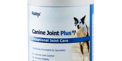 Canine joint care supplement bottle for dogs.