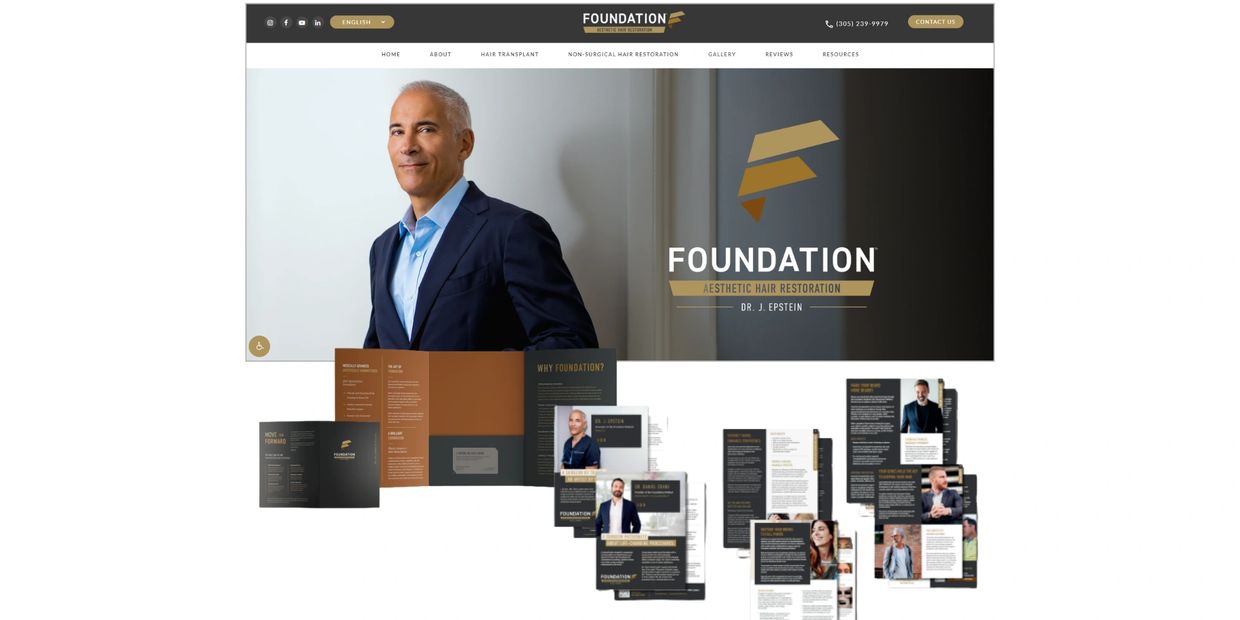 Website and brochure for Foundation Aesthetic Hair Restoration by Dr. J. Epstein.