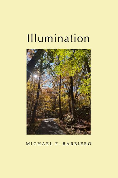Book cover titled 'Illumination' by Michael F. Barbiero with a forest path image.