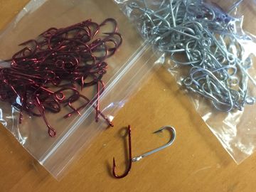 Custom offset mackerel hooks
#10 red coated or silver