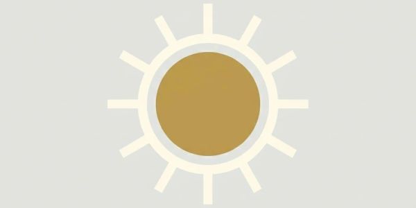 Minimalist sun icon with golden center and white rays.