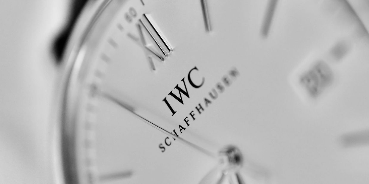 Close-up of IWC Schaffhausen watch face.