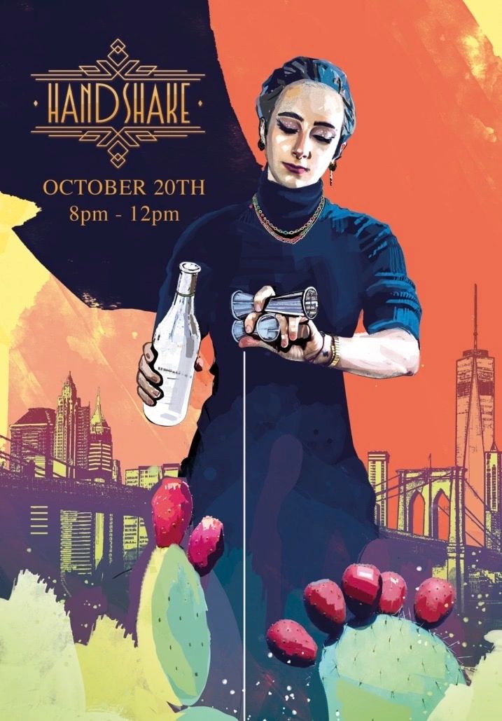 Guest bartending flyer at Handshake Bar