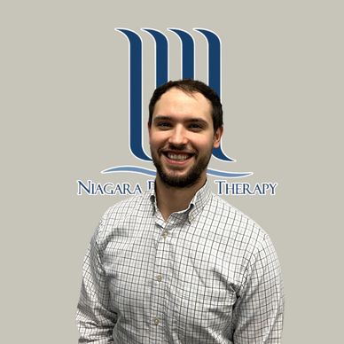 Man smiling in front of Niagara Therapy logo.