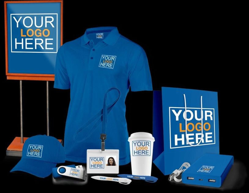  custom-branded merchandise,T shirts gift baskets, tech gadgets, and caps ,office items