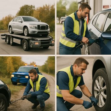 towing services, fuel delivery, winshing out, 
tire change 