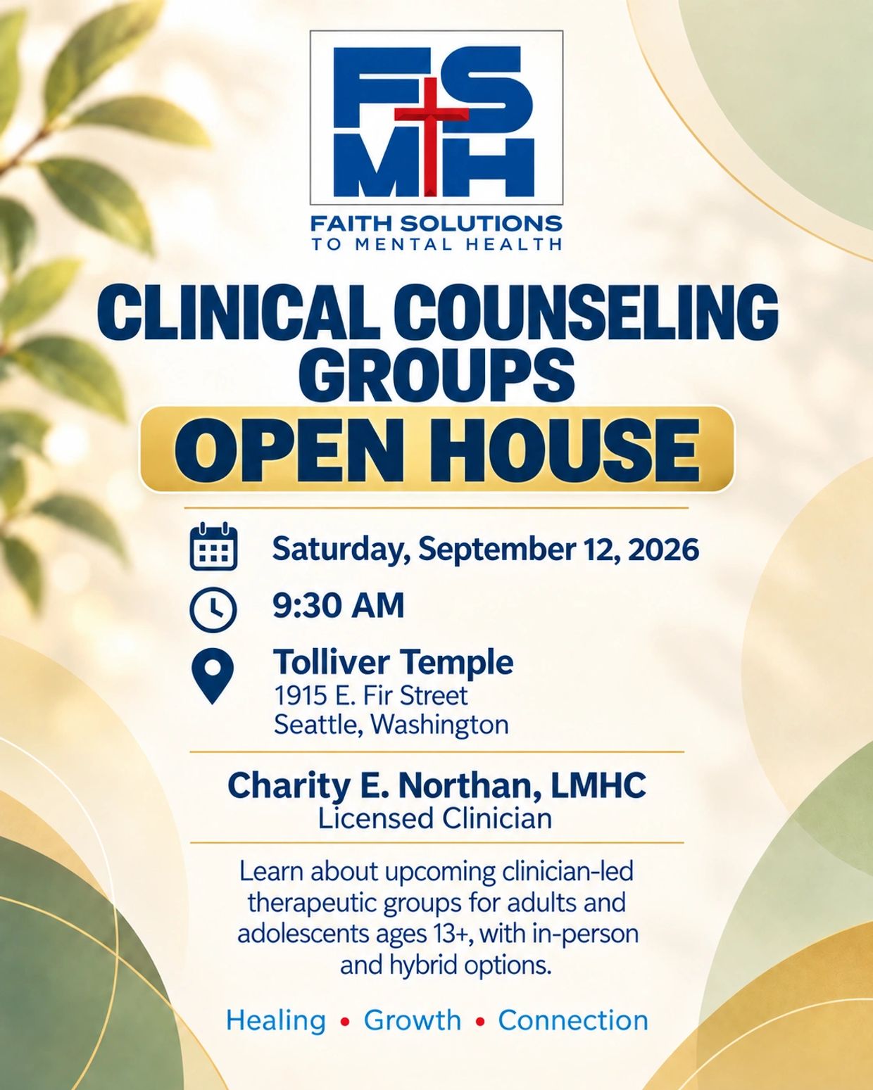 Open house for clinical counseling groups by Faith Solutions to Mental Health.
