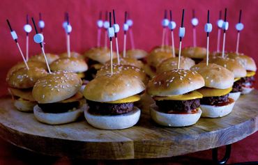 Mini burgers on tray