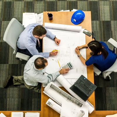 A team of people working at a desk