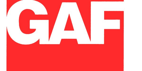Bold red and white GAF logo with a modern design.