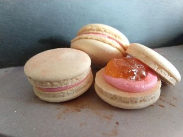 Apricot Buttercream & Jam filled sandwich Cookies made with Almond flour, Chickpea Water, Sugar