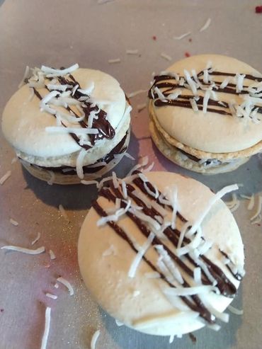 Dark Chocolate & Coconut Cream filled sandwich Cookies made with Almond flour, Chickpea Water, Sugar