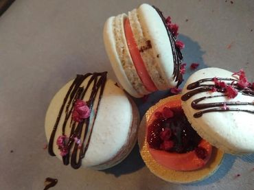 Raspberry Buttercream & Jam filled sandwich Cookies made with Almond flour, Chickpea Water, Sugar