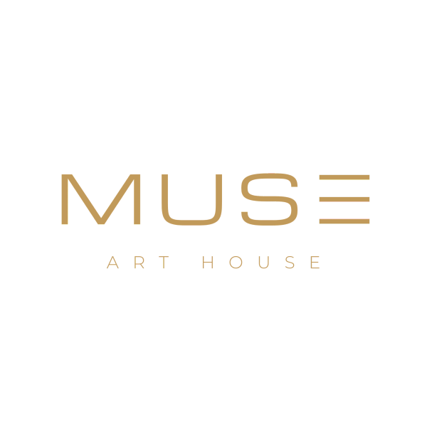 Minimalist logo with gold text reading 'MUSE ART WORKS'.
