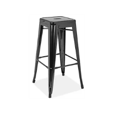 Black metal bar stool with square seat.