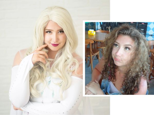 Two women with contrasting hair styles and expressions.