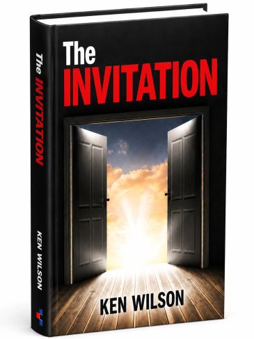 Book titled 'The Invitation' by Ken Wilson with open doors revealing bright light.