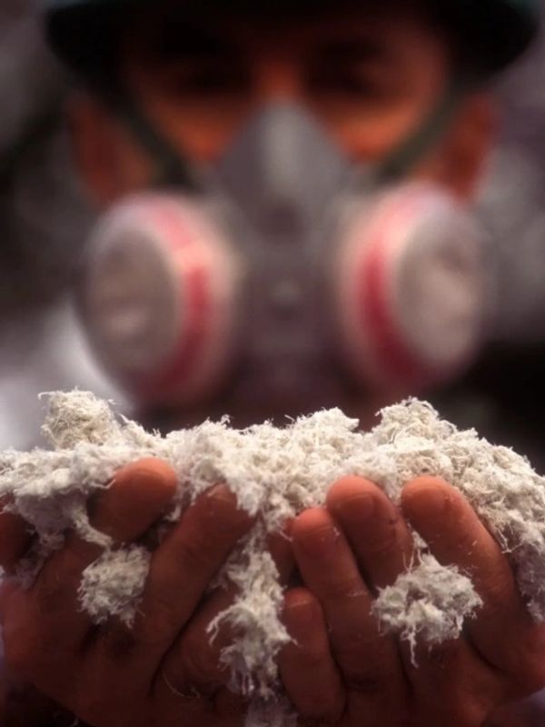Person holding asbestos fibres.