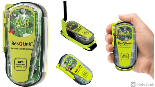 Multiple views of the ACR ResQLink+ personal locator beacon device.