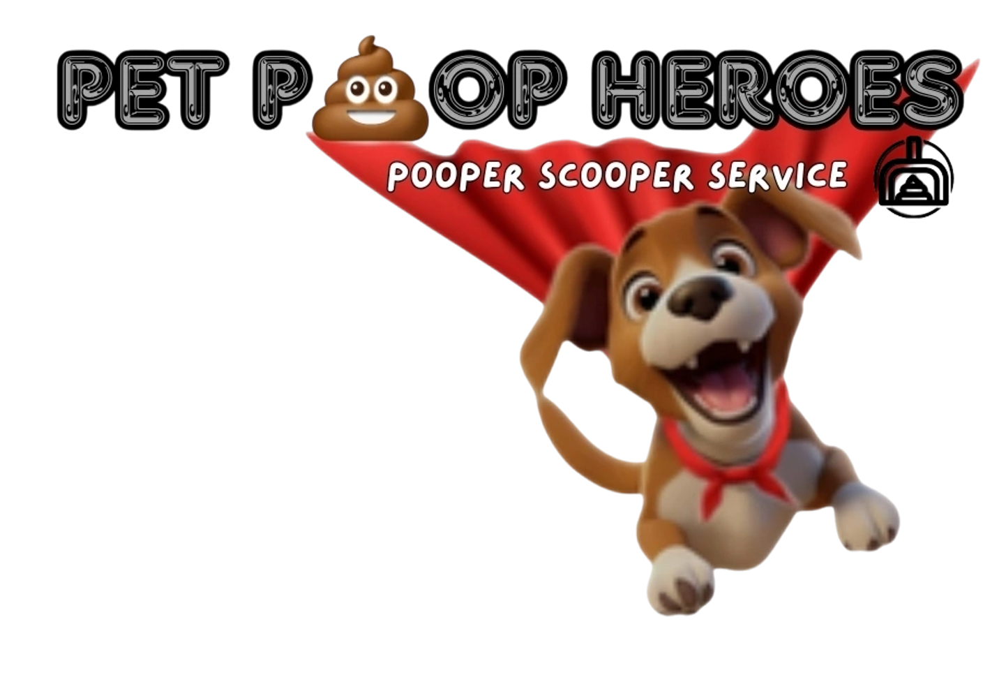 Logo for Pet Poop Heroes, a dog-themed pooper scooper service. Poop Hero a butler for your pet
