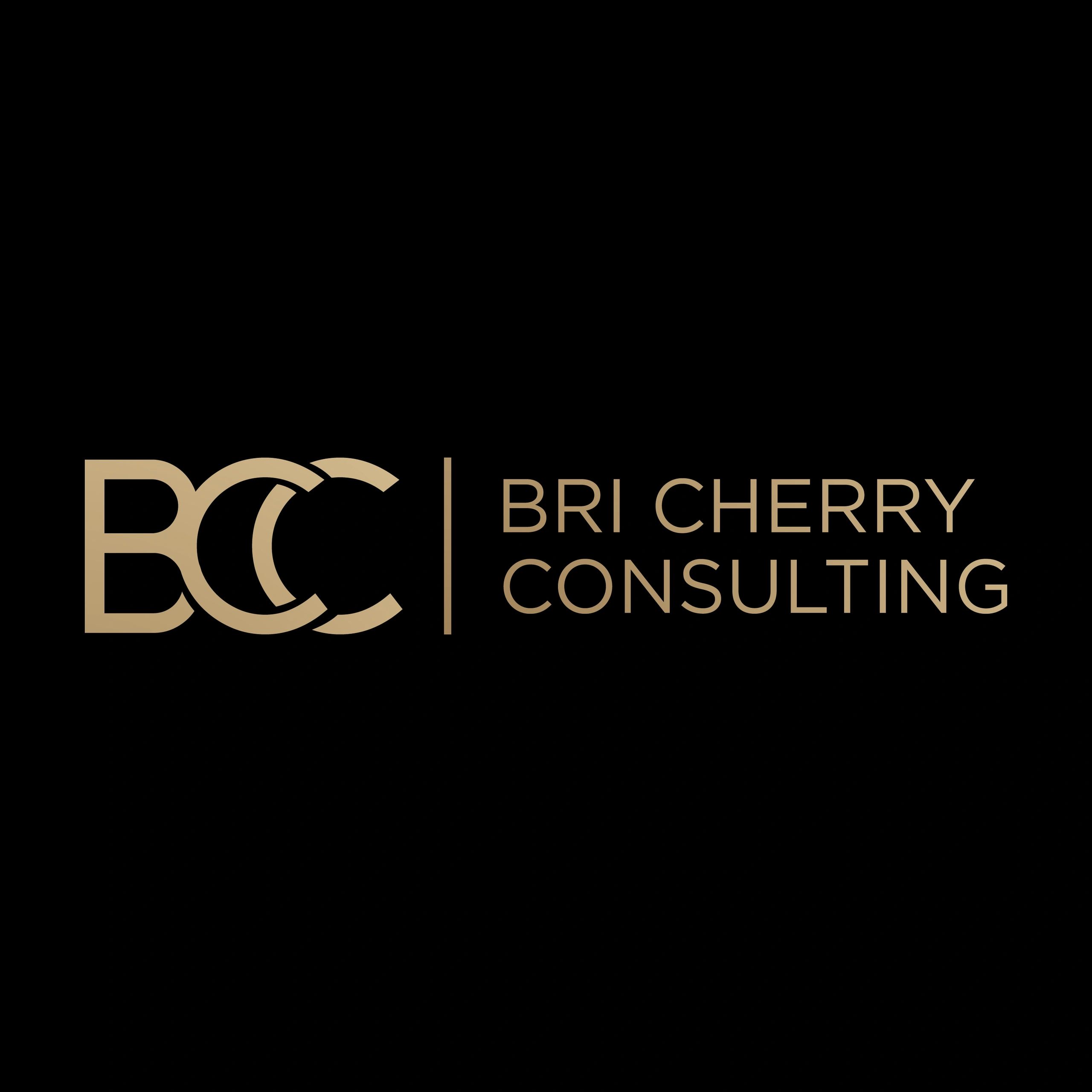 Logo of Bri Cherry Consulting with elegant gold text on black background.
