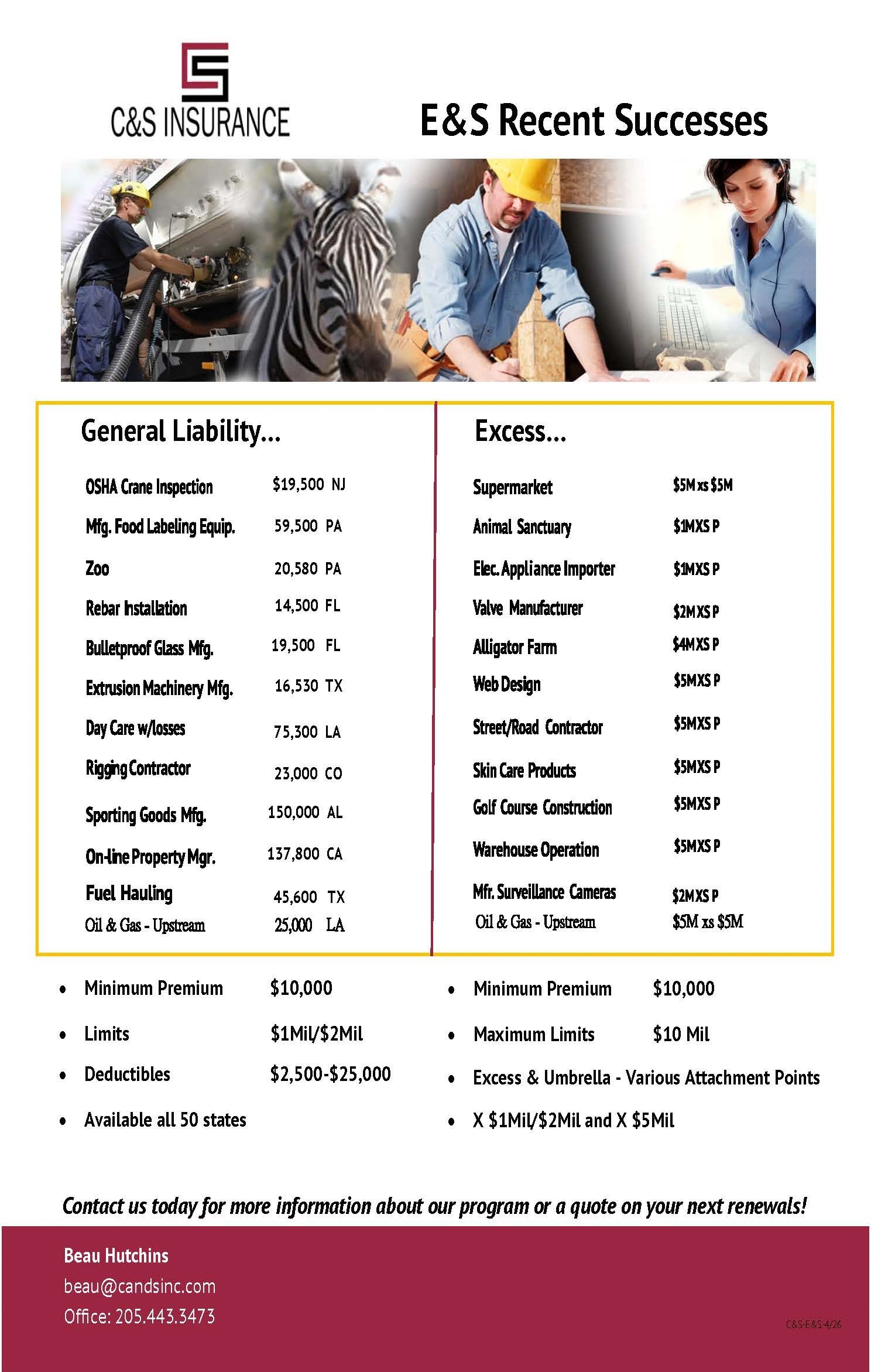 Insurance services from C&amp;S Insurance with recent success stories in general liability and excess coverage.