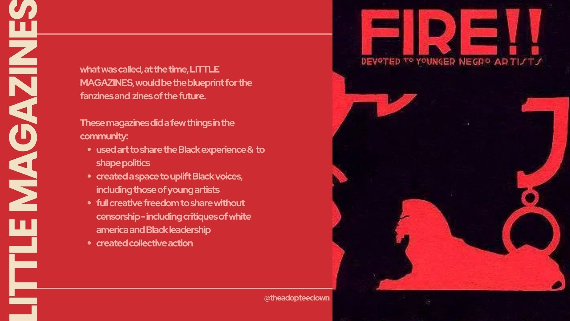 Overview of LITTLE MAGAZINES' impact on Black community and art.