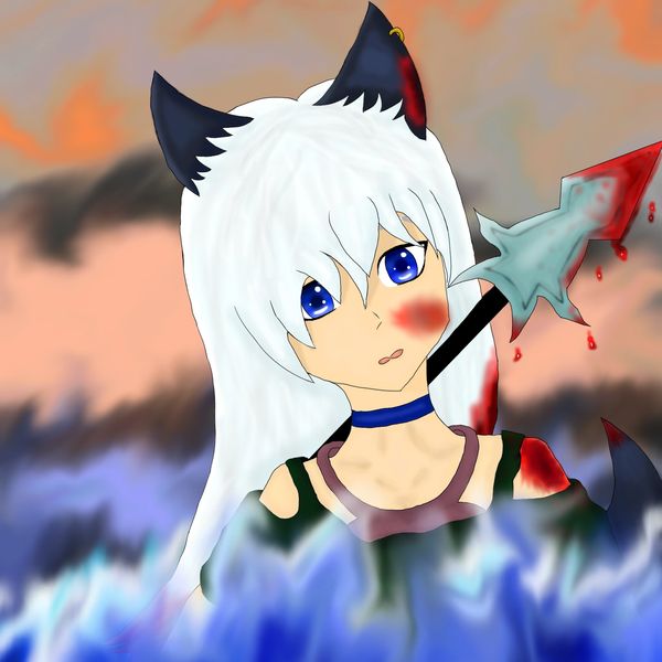 Wolf girl with bloodied spear