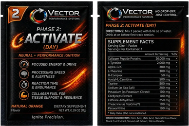 Supplement facts and benefits of Vector Performance Systems Phase 2 Activate daytime dietary supplement.