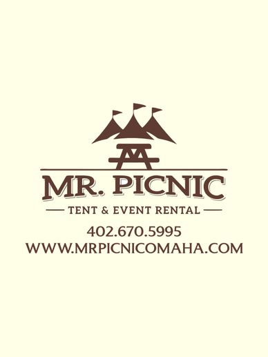 Logo for Mr. Picnic tent and event rental with contact info.