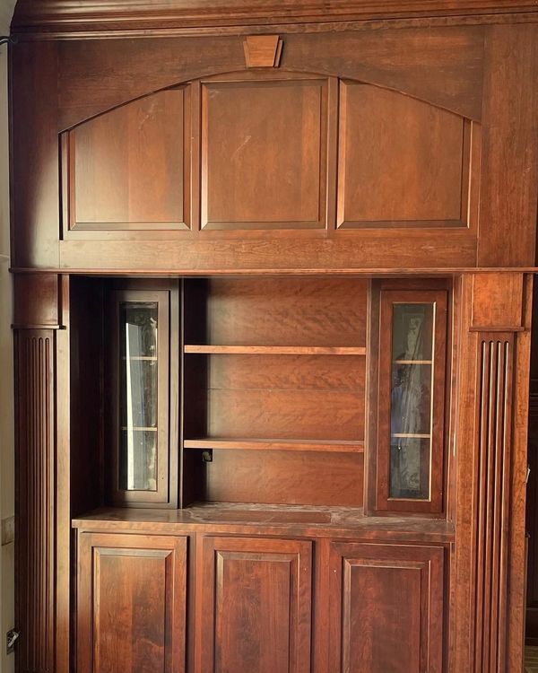 Cherry cabinet restoration after water damage. Color-matched  to old work. 