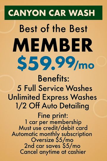 Canyon car wash member unlimited club vip coupon