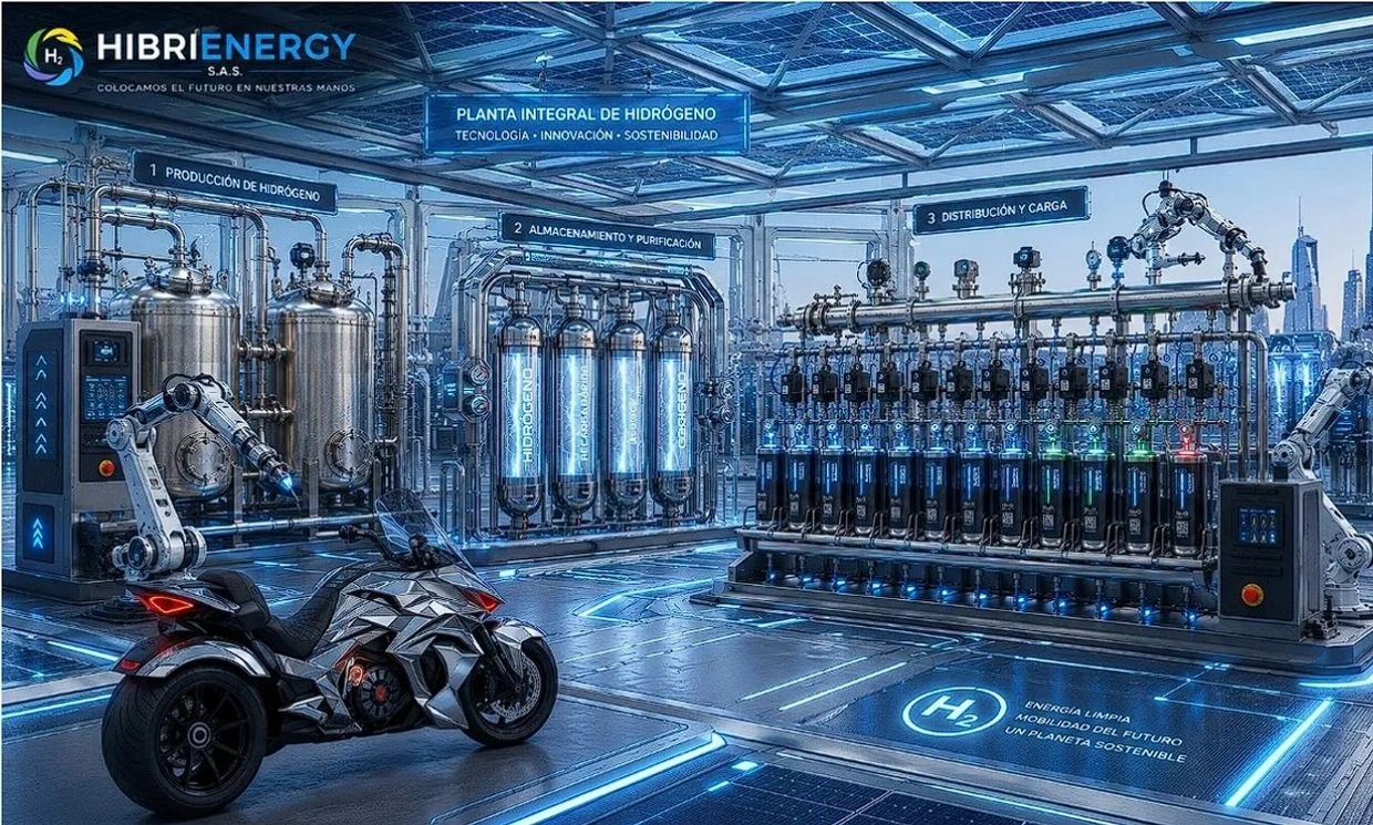 Advanced hydrogen plant with robotic arms and futuristic design for clean energy.
