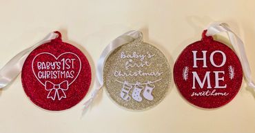 Customizable Christmas/Holiday Ornaments. 
$10.00 pre set designs as shown or create your own $15.00