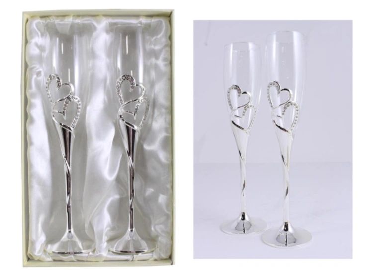 2 PC  Champagne Flutes
PC1082S
Double Hearts 
2.75 x 2.75 x 10.03
