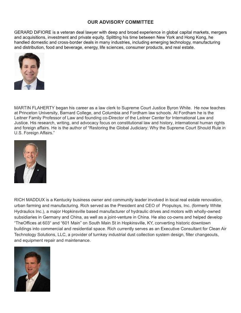 Profiles and photos of advisory committee members Gerard DiFiore, Martin Flaherty, and Rich Maddux.