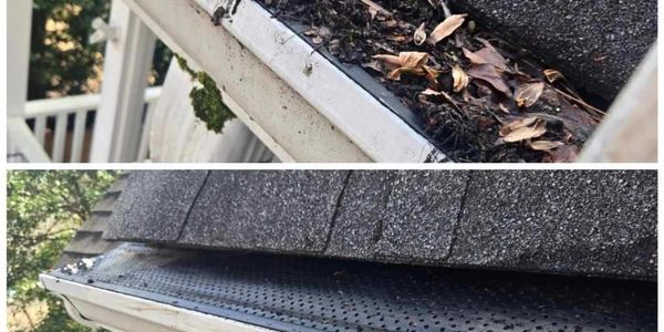 Before and after cleaning gutters in Tryon NC