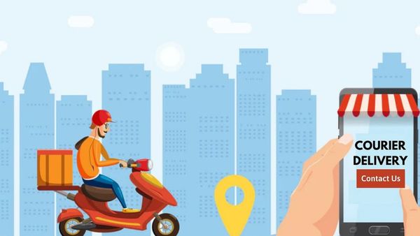 Courier delivery service using a mobile app and scooter in the city.