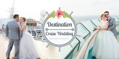 Couple enjoying their destination cruise wedding on a ship deck.