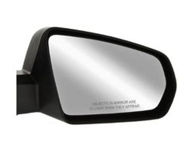 Black car side mirror with reflective glass.