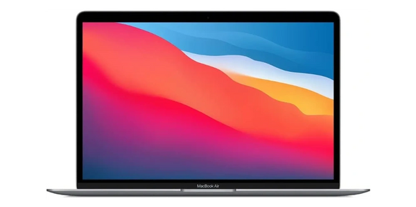 Sleek MacBook Air laptop with vibrant screen colors.