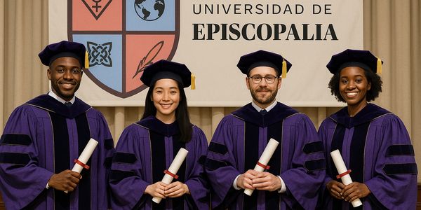 A joyful group of graduates from diverse racial and cultural backgrounds.