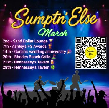 Sumptn' Else March event schedule with dates and venues for live music performances.