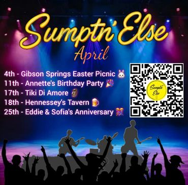 April event lineup for Sumptn'Else with parties, anniversaries, and gatherings.