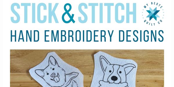 Hand embroidery designs featuring cute dog illustrations on fabric patches.