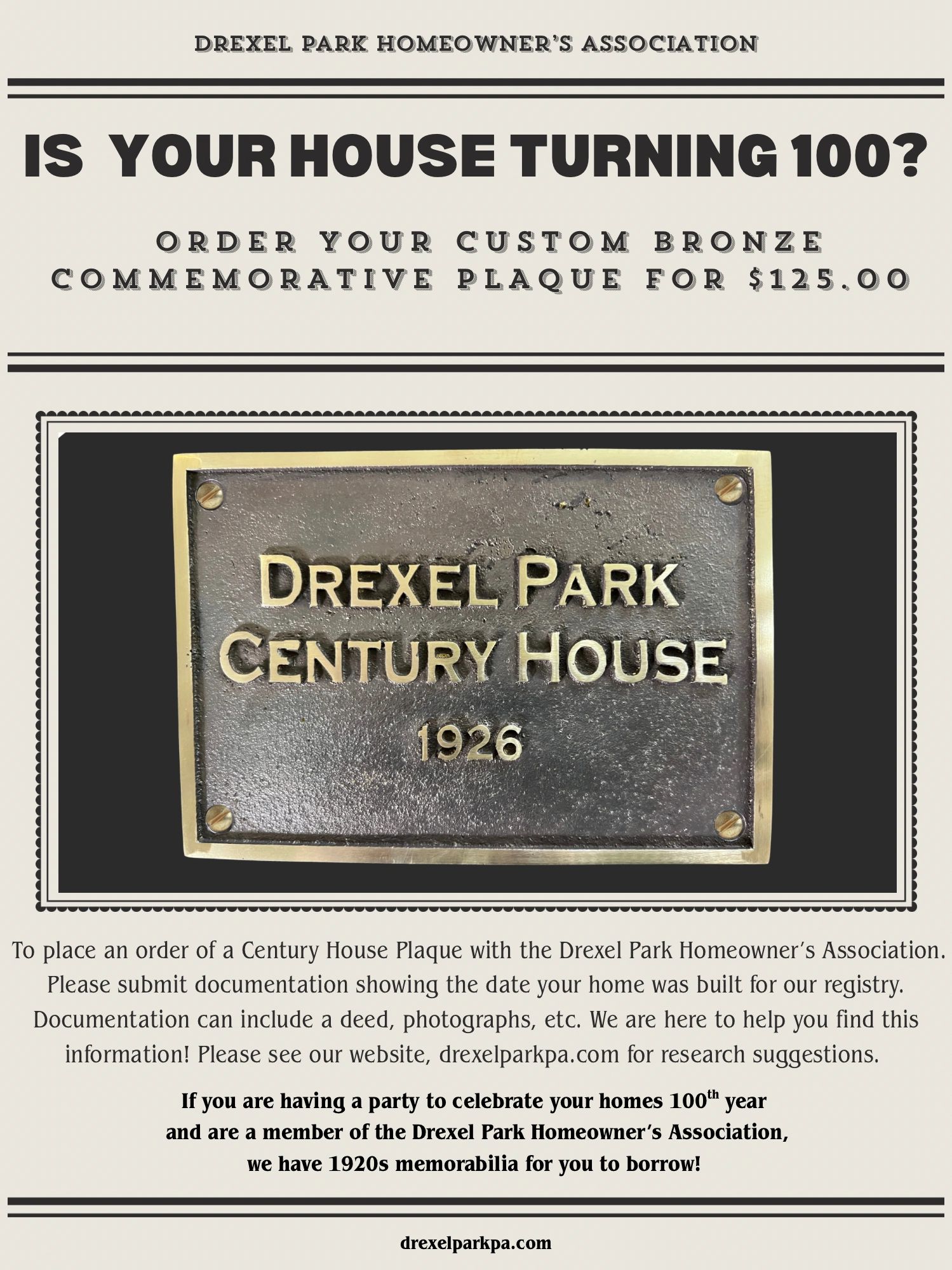 Beautiful solid bronze  personalized plaques  with the date your home was constructed are available 