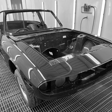 Triumph Stag sprayed in Triumph Laurel Green. Colour matched to original specification.