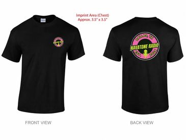 Black t-shirt featuring a colorful Navatone Radio logo on front and large back.