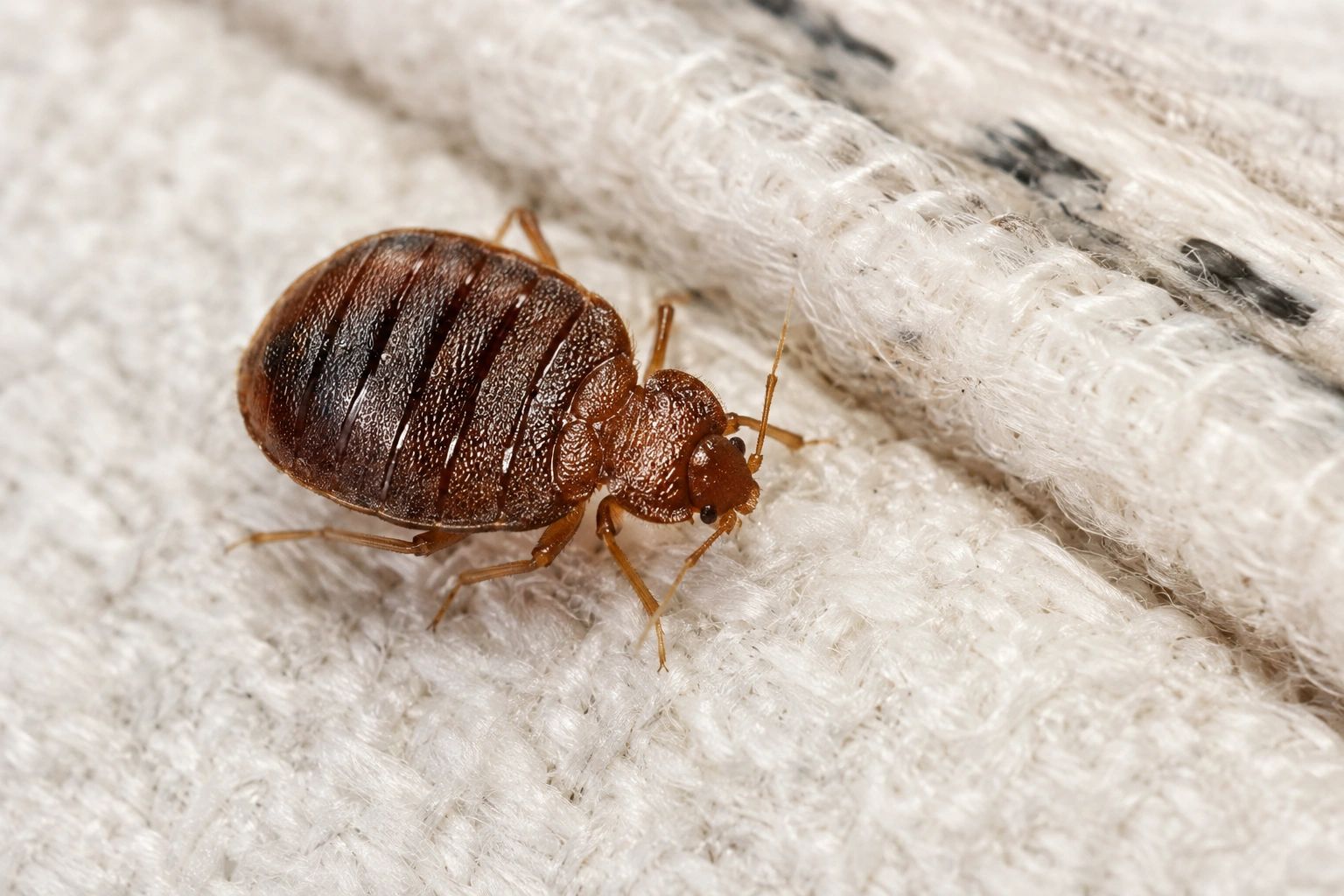 Close-up of a bed bug on fabric.