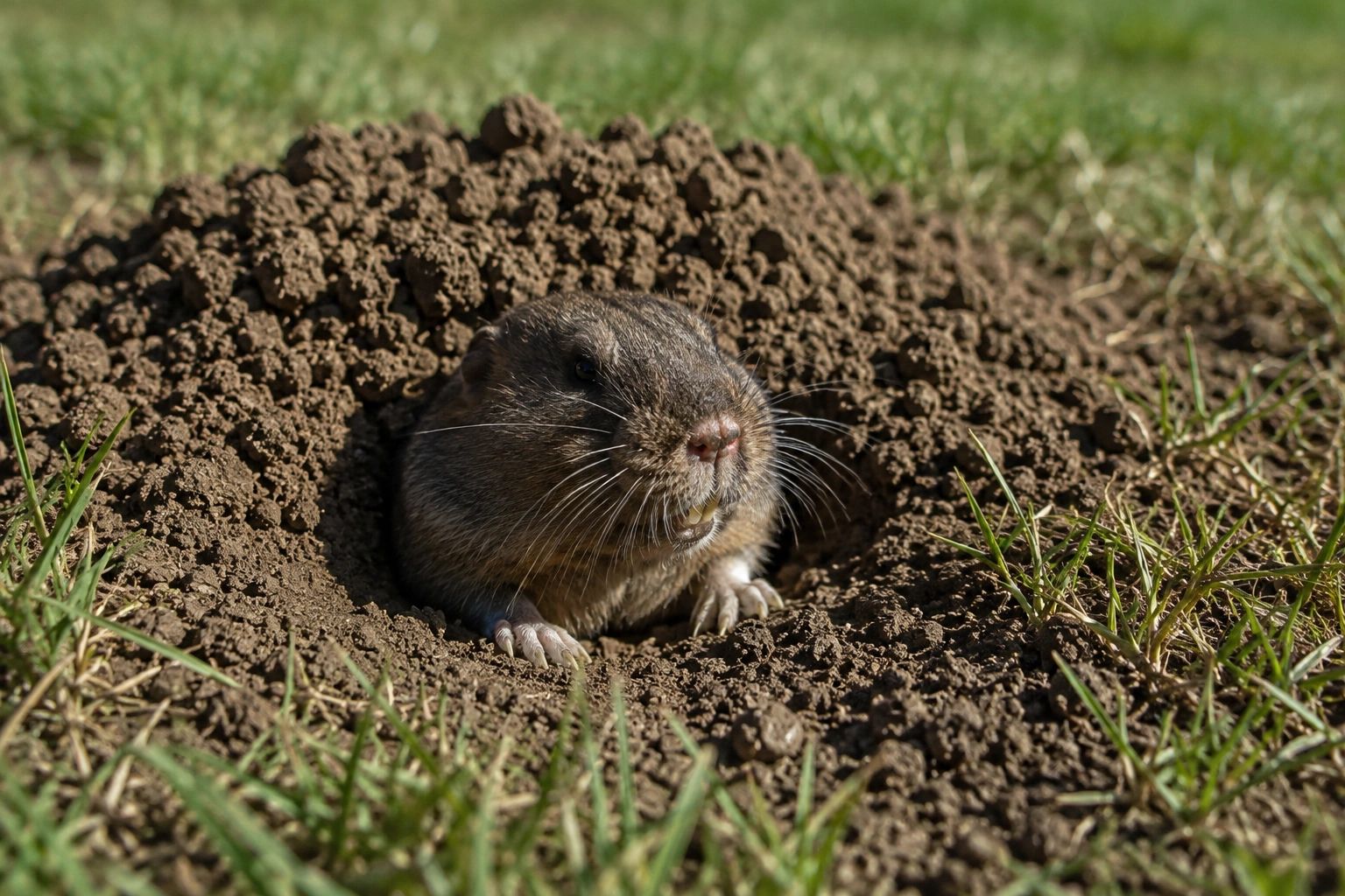 Gopher peeking out of its burrow.